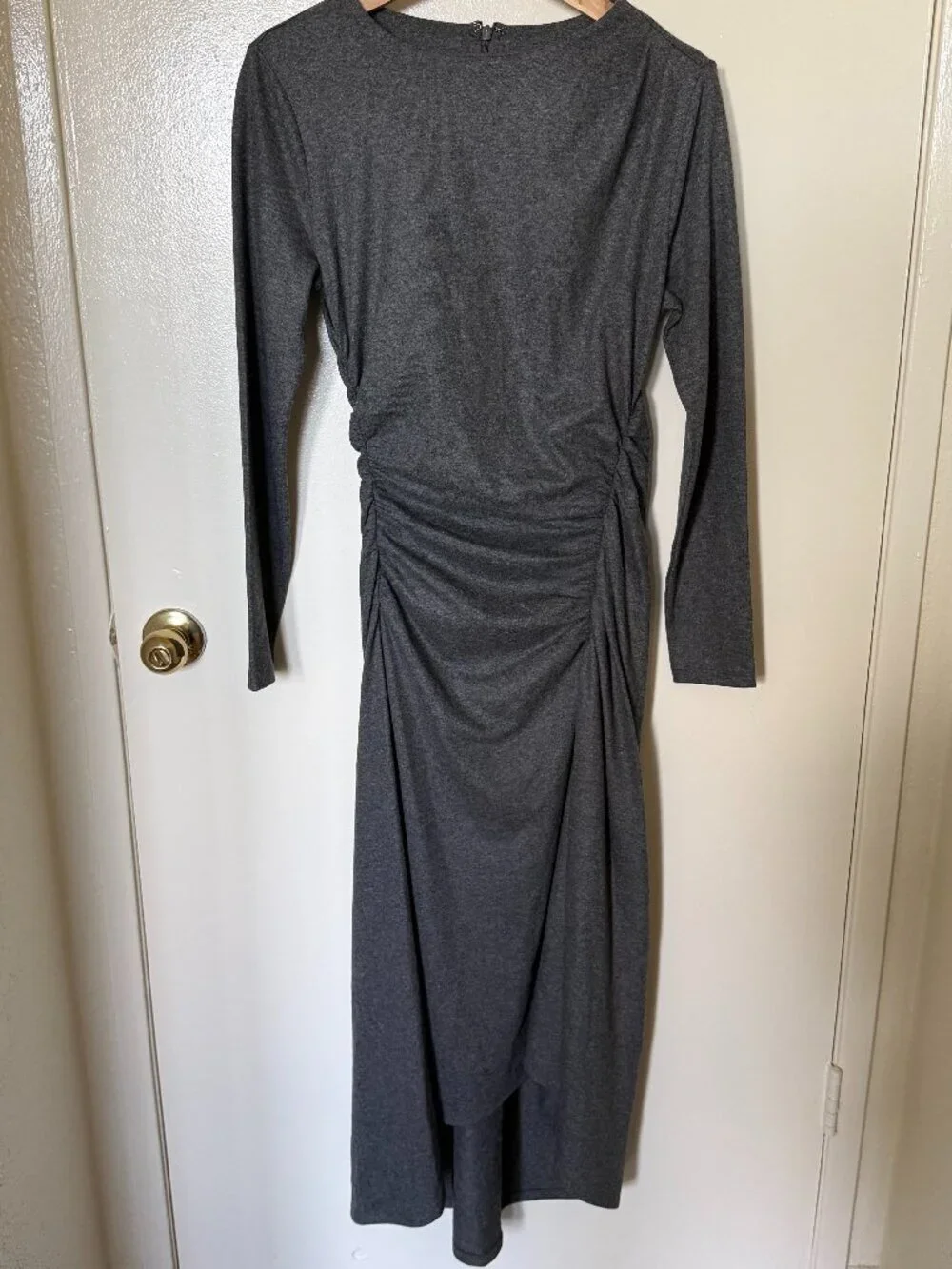 NWT Veronica Beard Theodora Wool Heather Gray Ruched Boat Neck Midi Dress S​